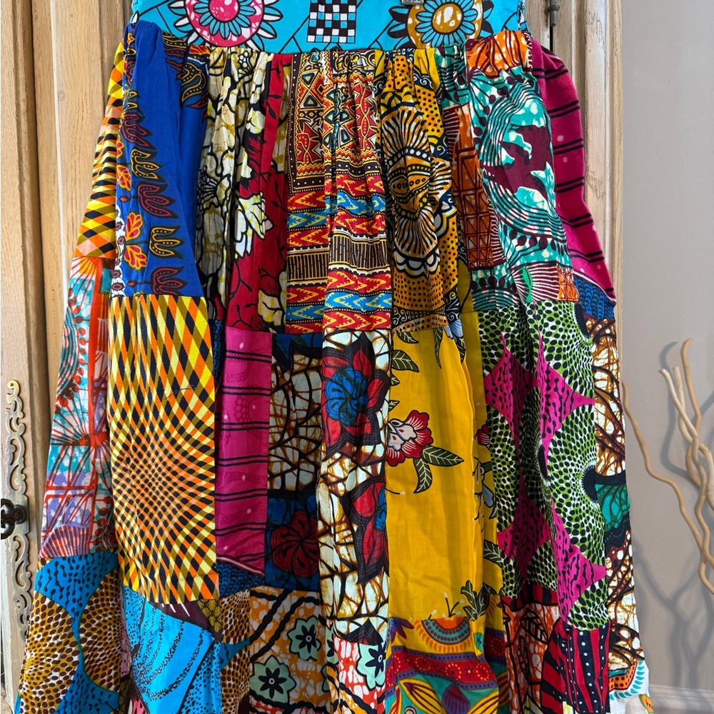 Grass Fields Cotton Colorful Patchwork Maxi Skirt - image 2